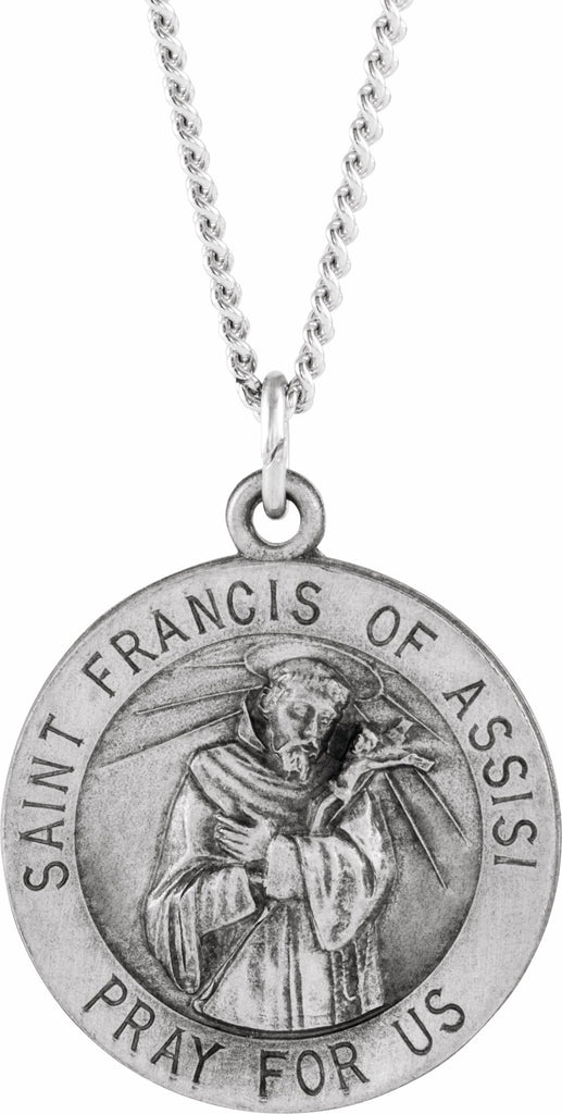 sterling silver 18 mm round st. francis of assisi medal necklace