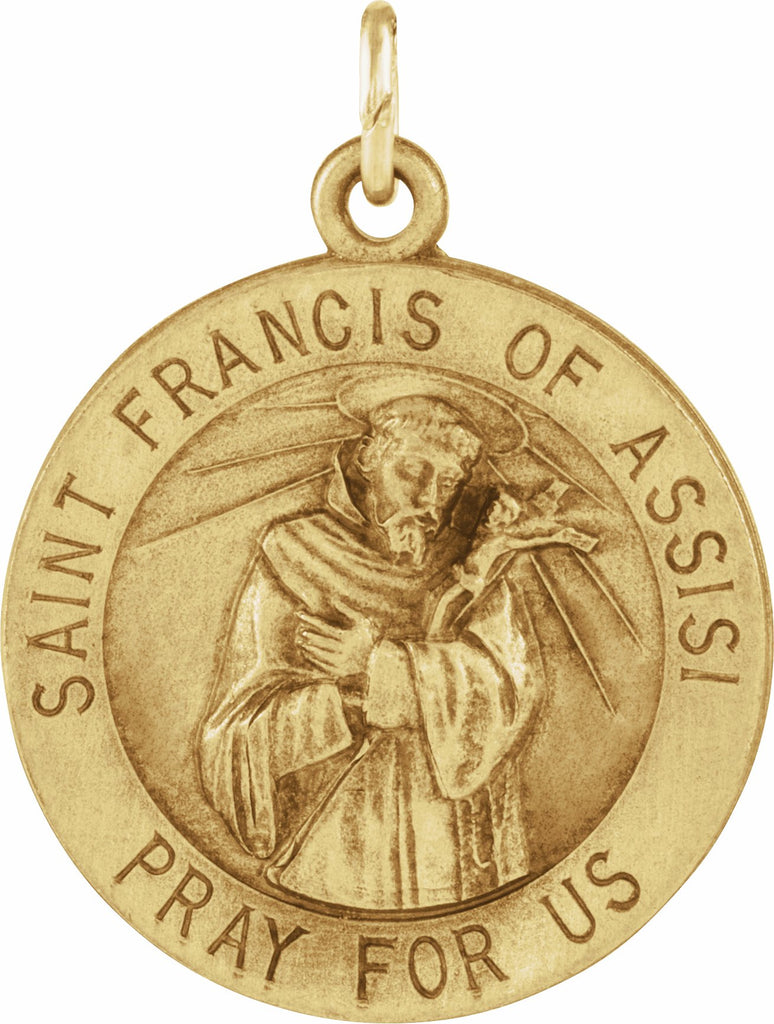 14k yellow 18 mm round st. francis of assisi medal