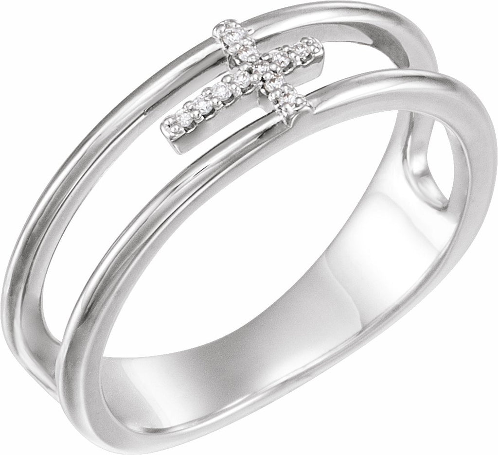 sterling silver .03 ctw diamond negative space cross ring 