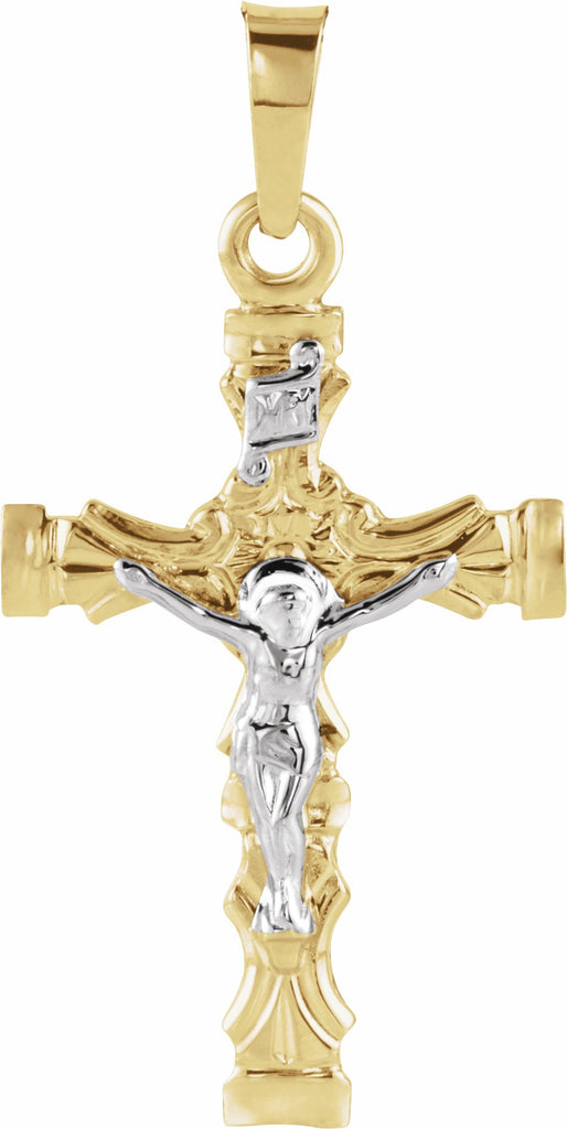 14k yellow & white 21.5x14.5 mm crucifix pendant