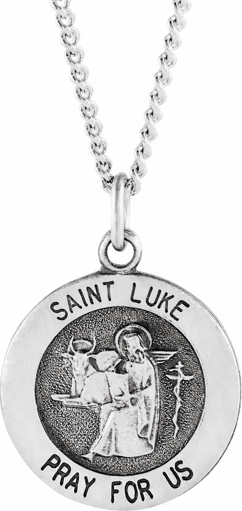 sterling silver 18 mm round st. luke medal necklace 