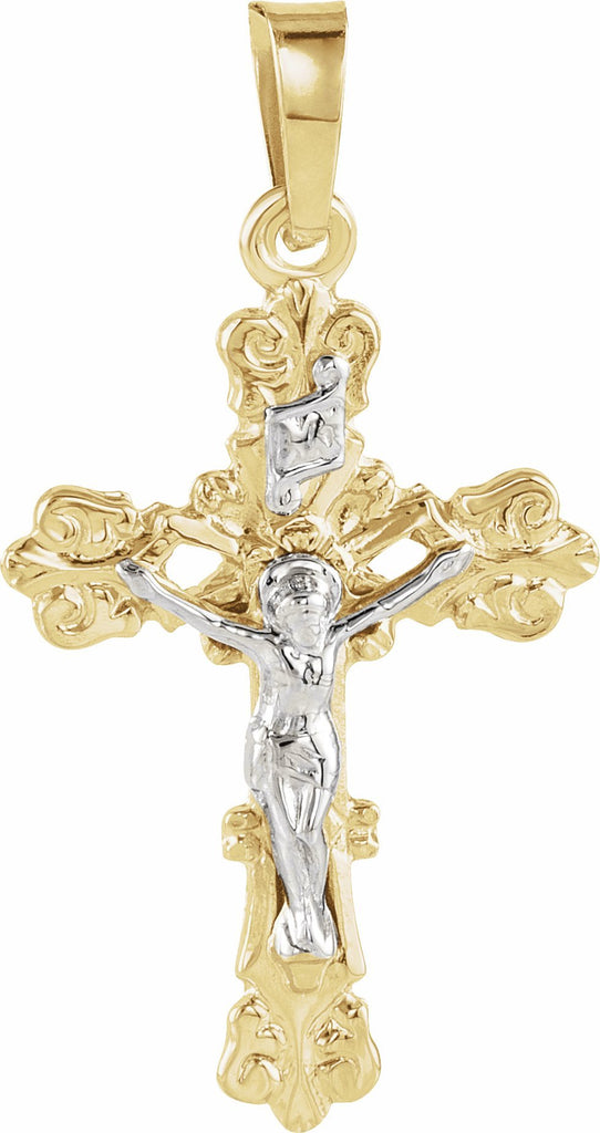 14k yellow & white 20.5x15 mm crucifix pendant 