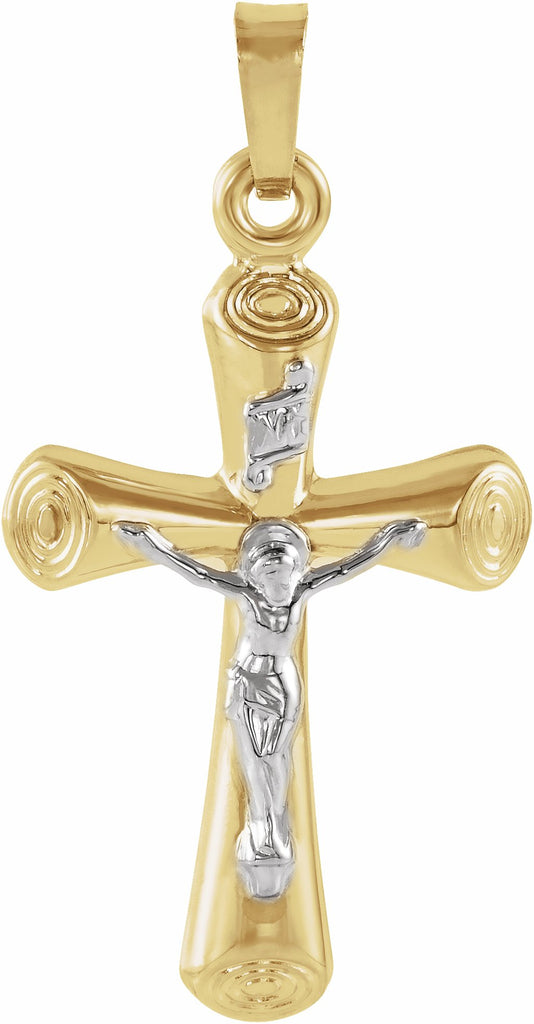 14k yellow & white 22x15 mm crucifix pendant