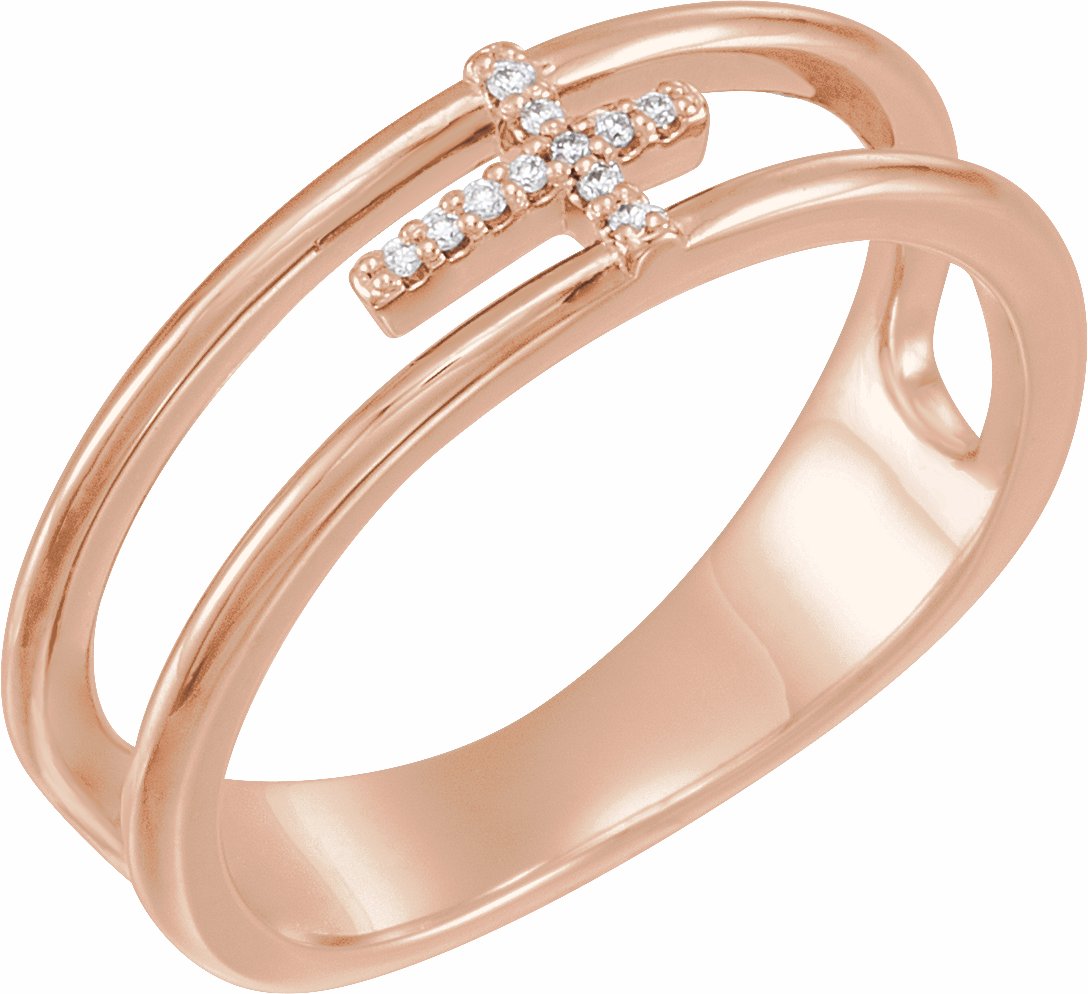 14k rose .03 ctw diamond negative space cross ring 