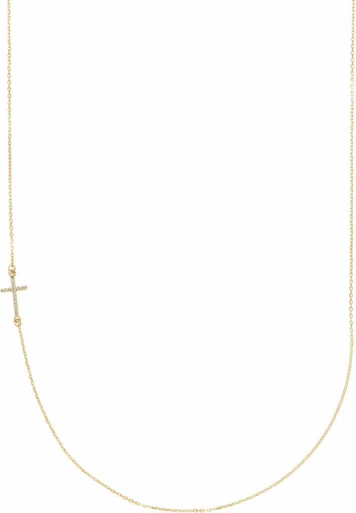 14k yellow .04 ctw diamond off-center sideways cross 16" necklace  