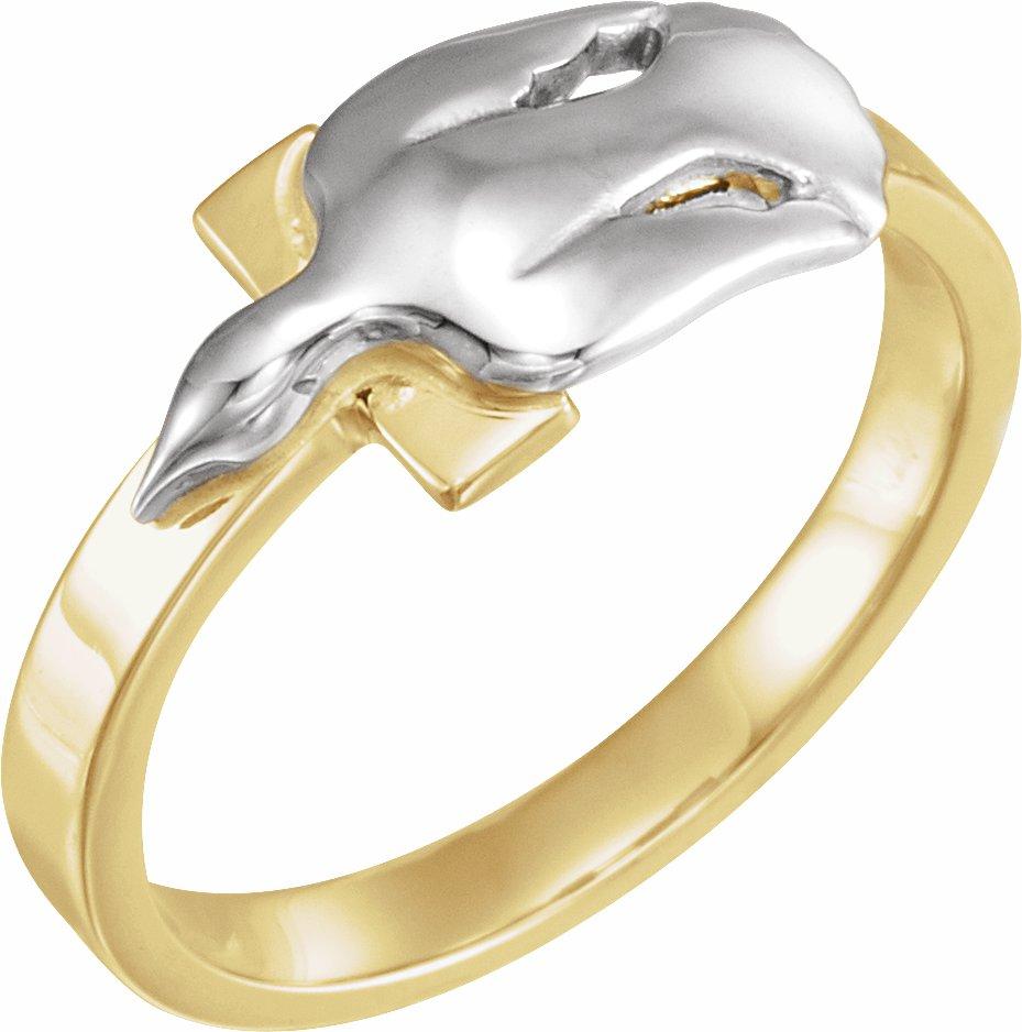 10k yellow & white dove with cross ring