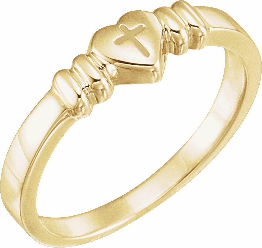 14k yellow heart & cross chastity ring size 4