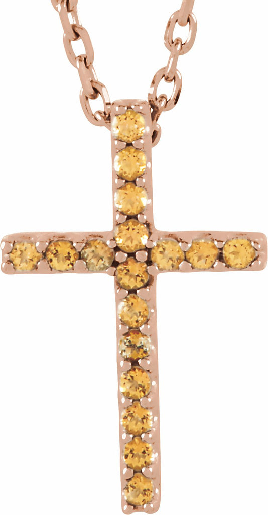 14k rose honey topaz petite cross 16" necklace 