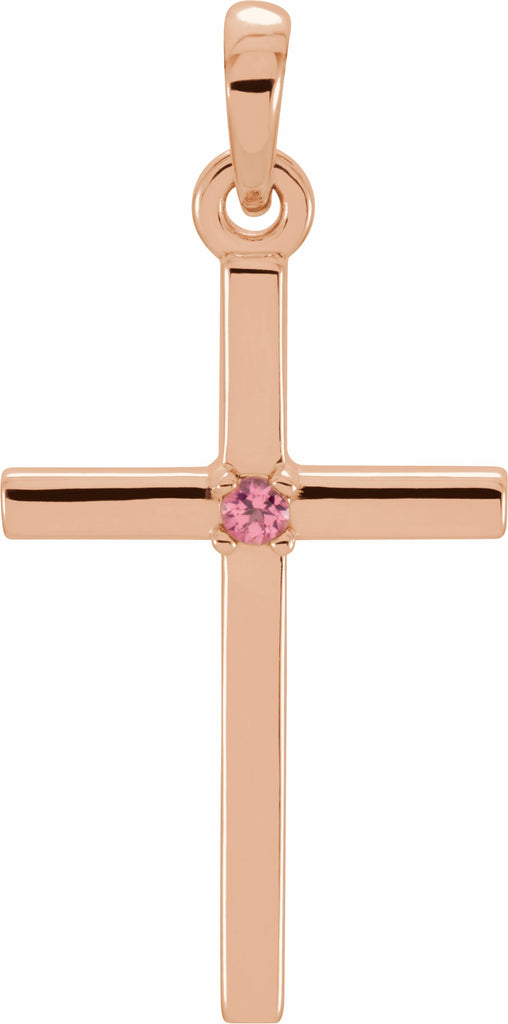 14k rose 19.2x9 mm pink tourmaline cross pendant 