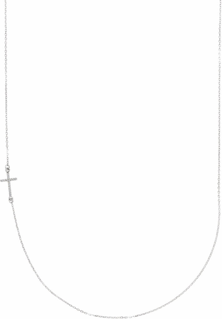 14k white .04 ctw diamond off-center sideways cross 16" necklace  