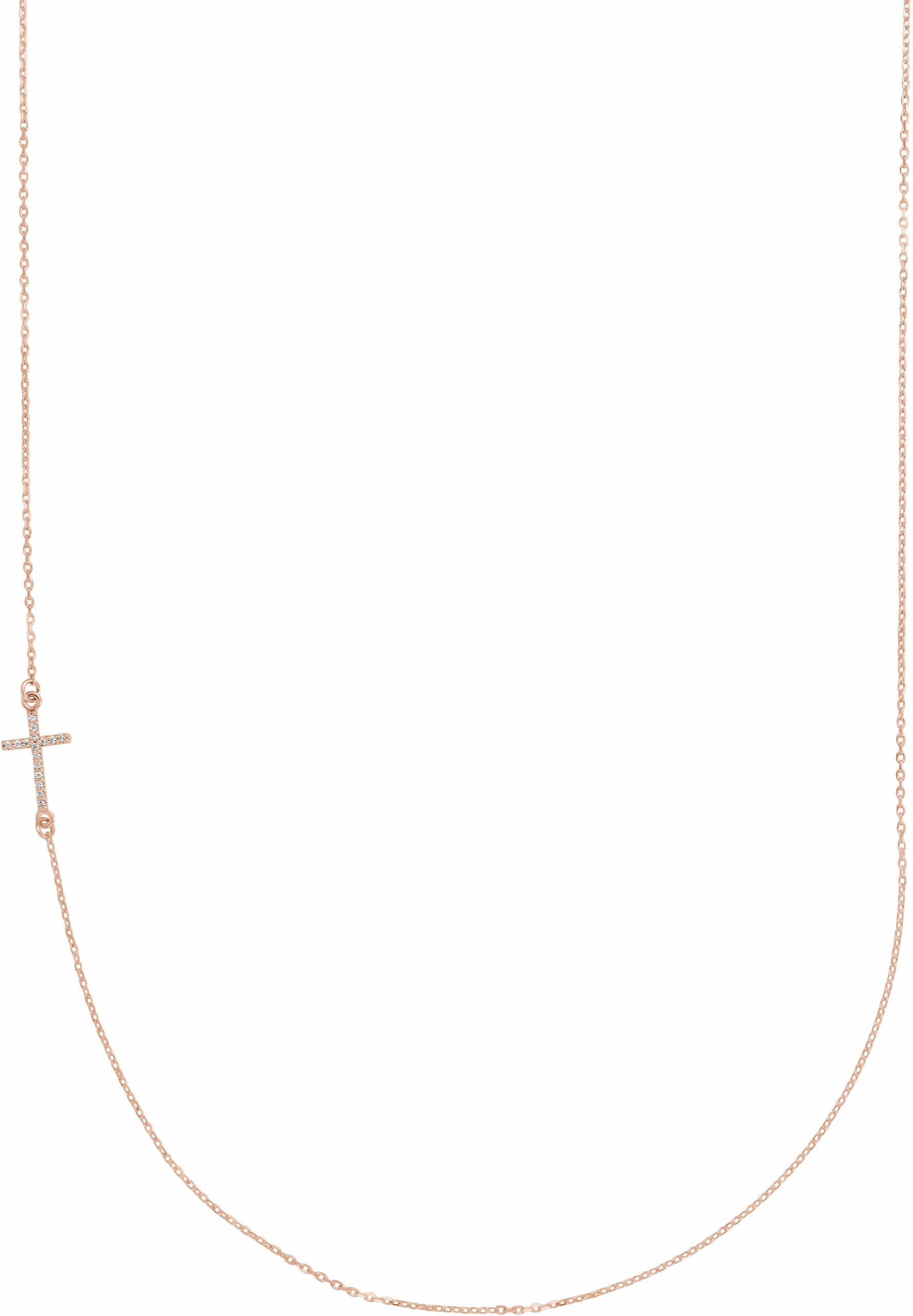 14k rose .04 ctw diamond off-center sideways cross 16" necklace  