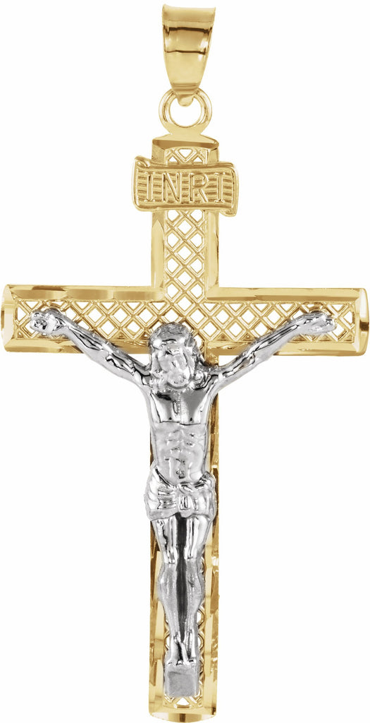 14k yellow & white 40.5x25.5 mm crucifix pendant  