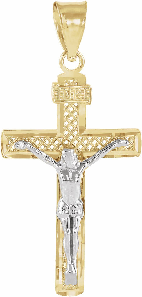 14k yellow & white 25.5x16 mm crucifix pendant  