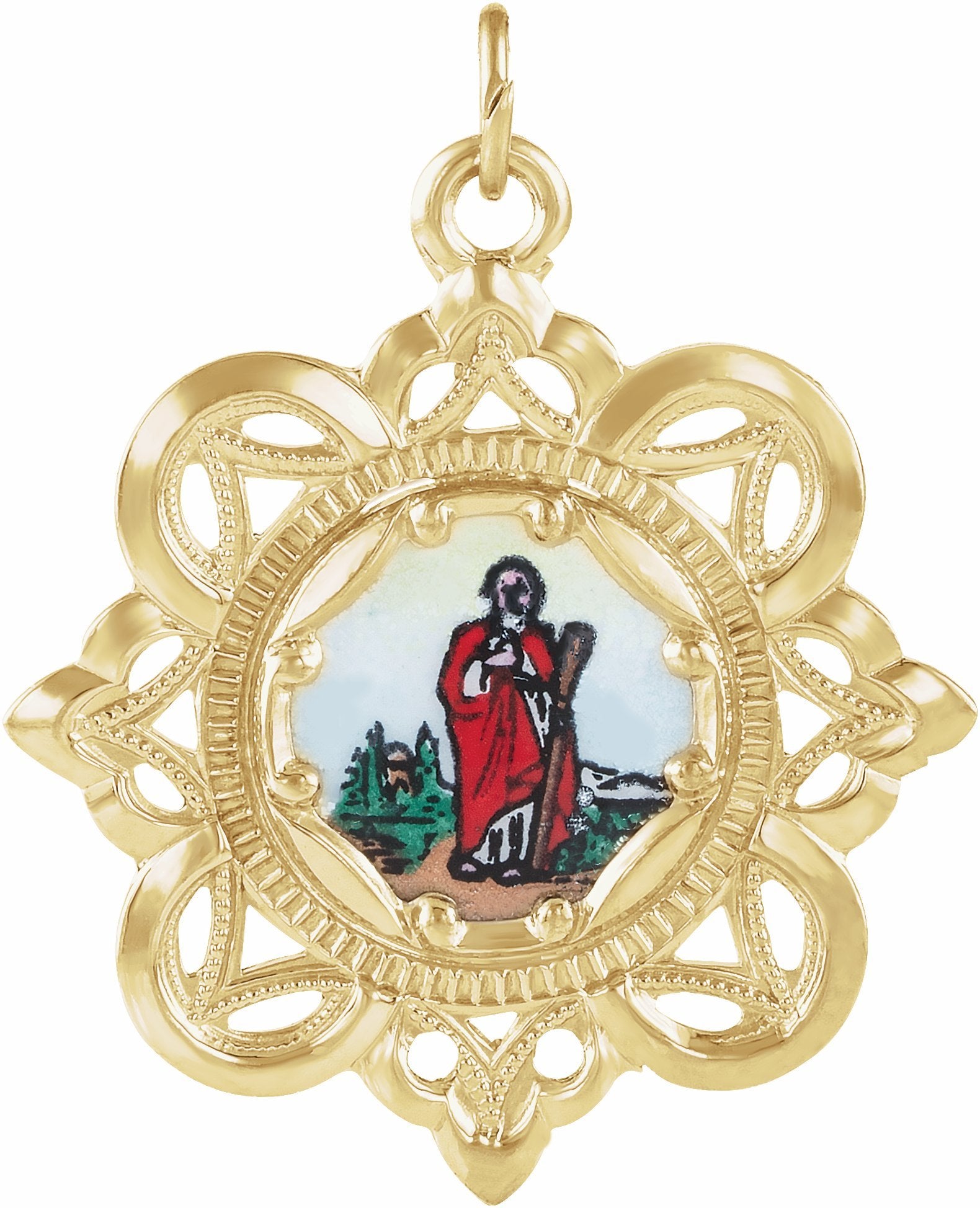 10k yellow 26x26 mm enameled st. jude pendant