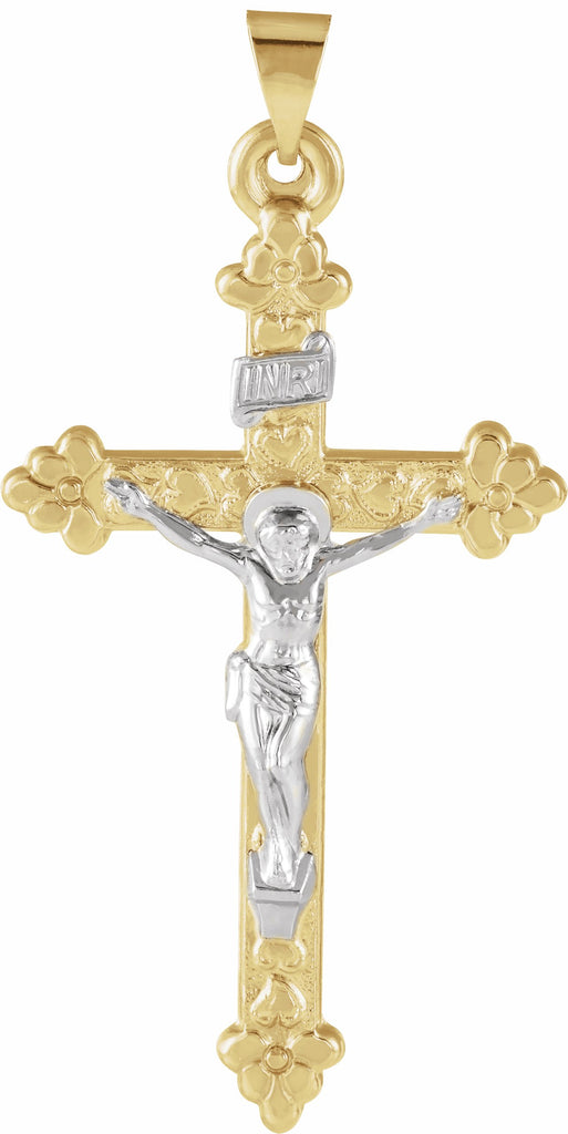 14k yellow & white 42.5x26.5 mm hollow crucifix pendant