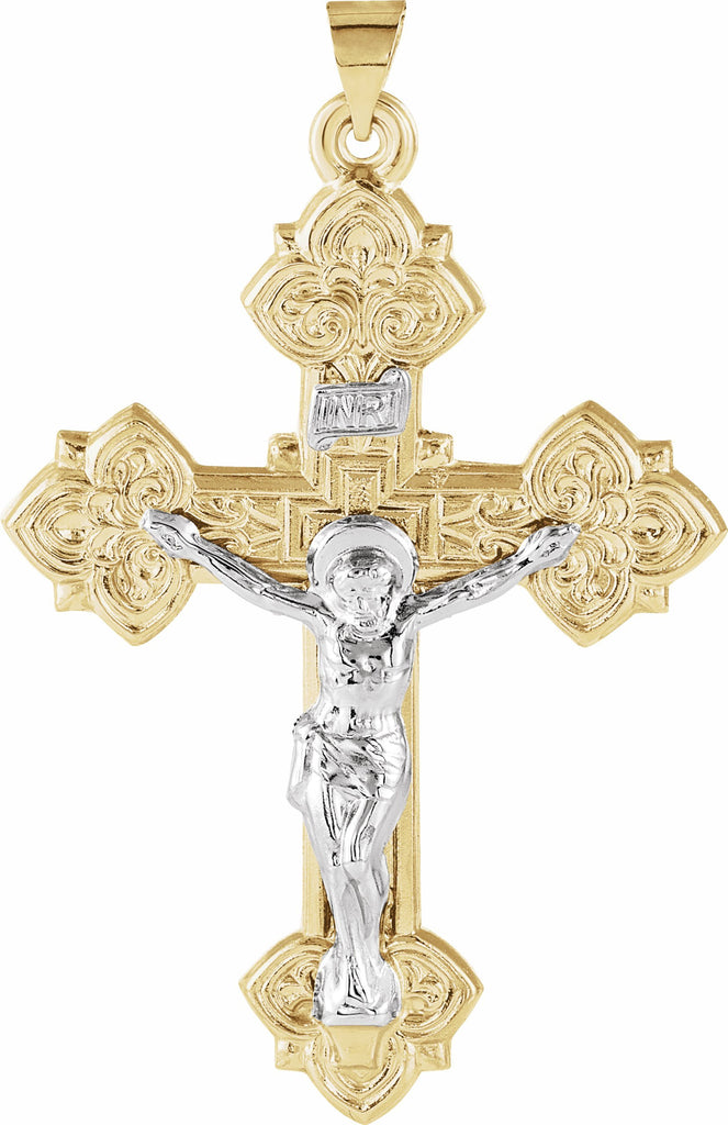 14k yellow & white 47x36 mm hollow crucifix pendant