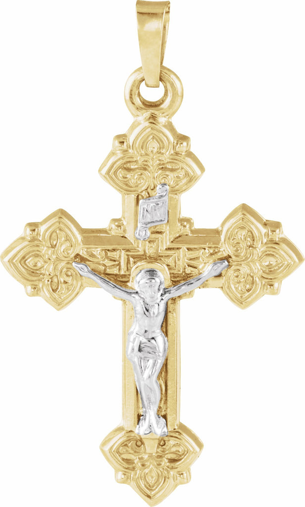 14k yellow & white 27.5x20.5 mm hollow crucifix pendant