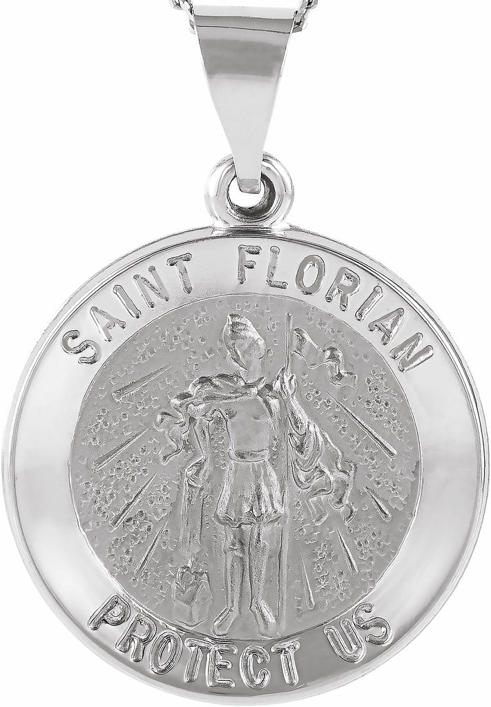 14k white 18 mm round hollow st. florian medal