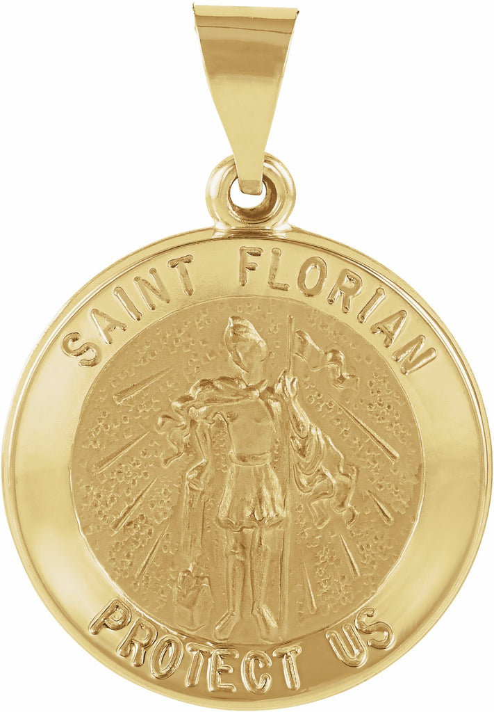 14k yellow 18 mm round hollow st. florian medal