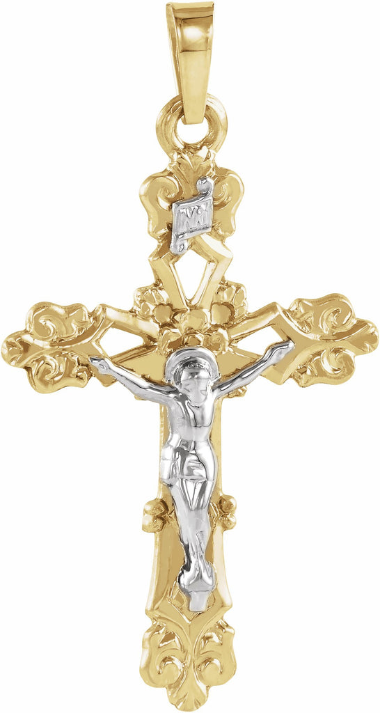 14k yellow & white 26.5x19 mm crucifix pendant 