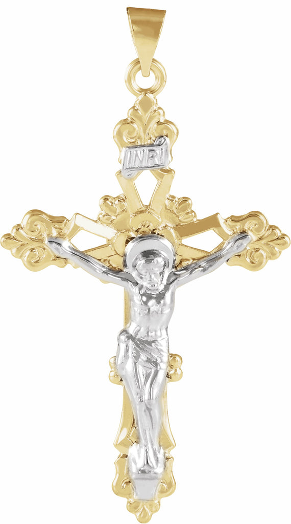 14k yellow & white 45.5x30.5 mm crucifix pendant 