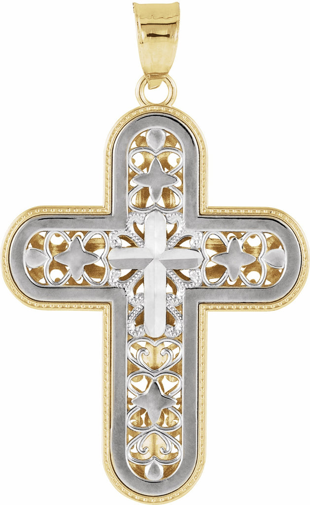 14k white & yellow reversible cross pendant 