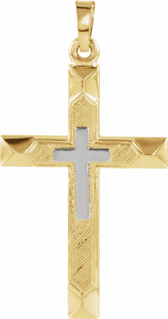 14k yellow/white 20.5x14 mm hollow cross pendant