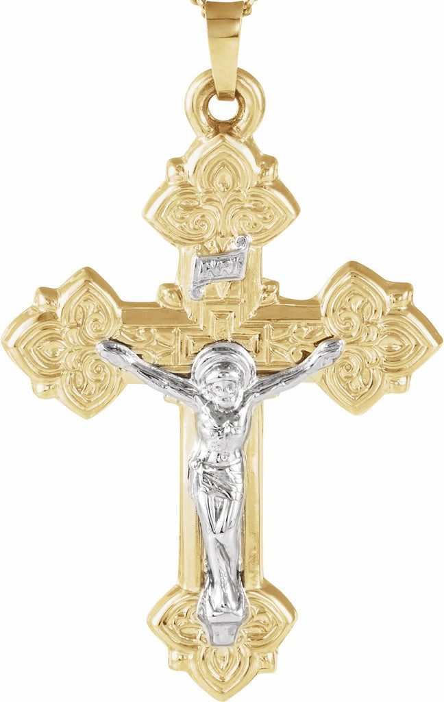 14k yellow & white 33x25 mm hollow crucifix pendant