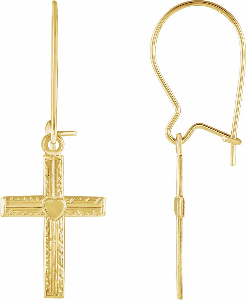 14k yellow 13x10 mm heart design cross earring