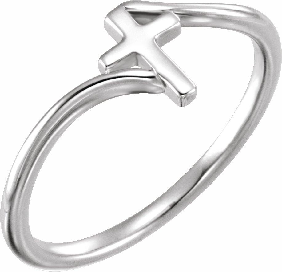 14k white cross bypass ring  