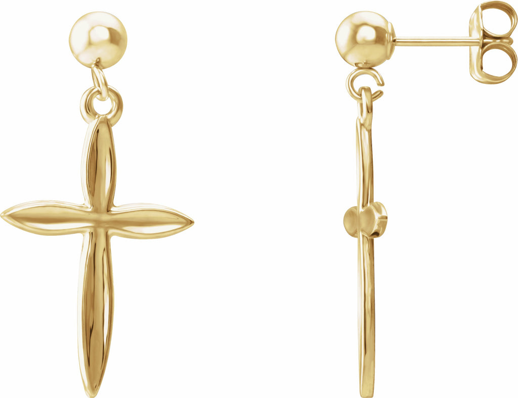 14k yellow cross & ball earrings 