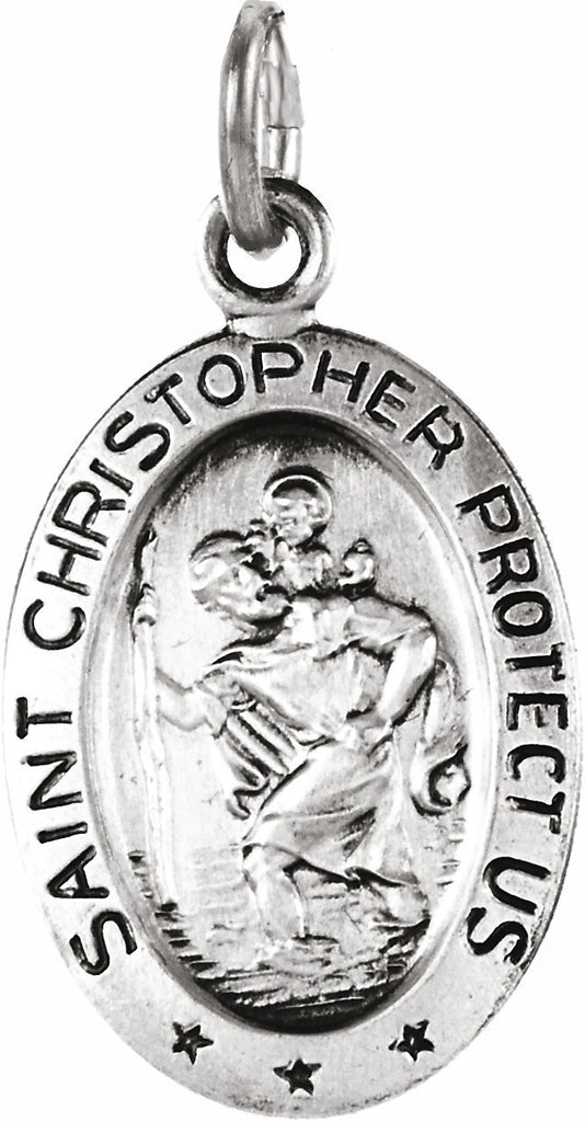 14k white 15x11 mm oval st. christopher medal