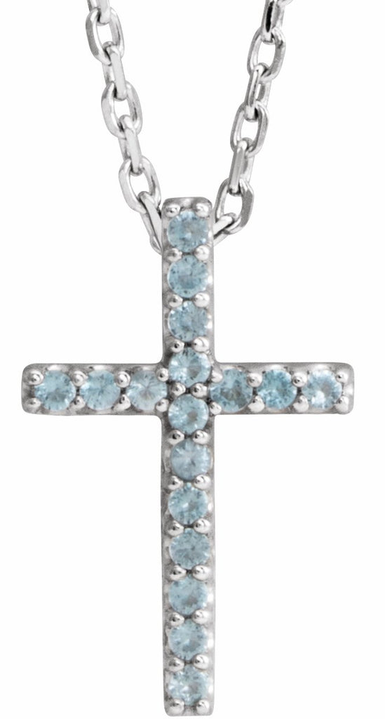 14k white swiss blue topaz petite cross 16" necklace 