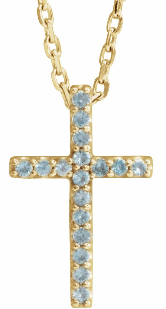 14k yellow swiss blue topaz petite cross 16" necklace 