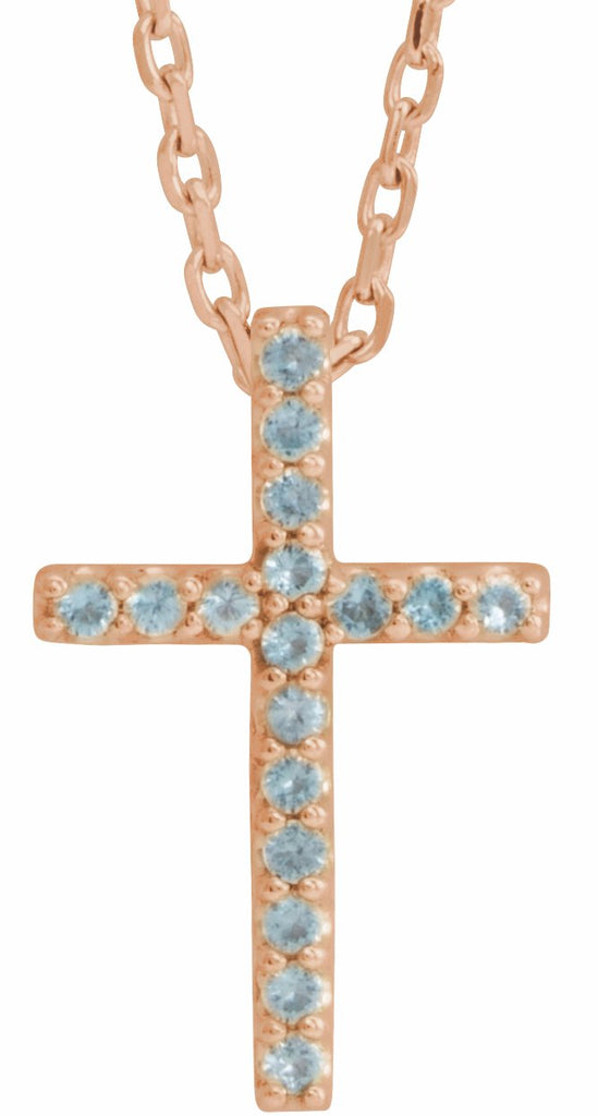 14k rose swiss blue topaz petite cross 16" necklace 