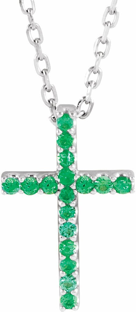 14k white emerald petite cross 16" necklace 