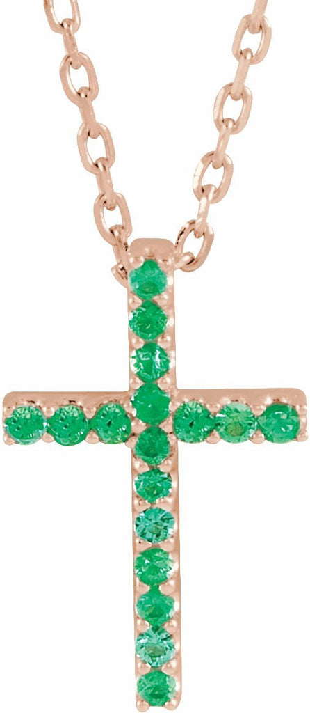 14k rose emerald petite cross 16" necklace 