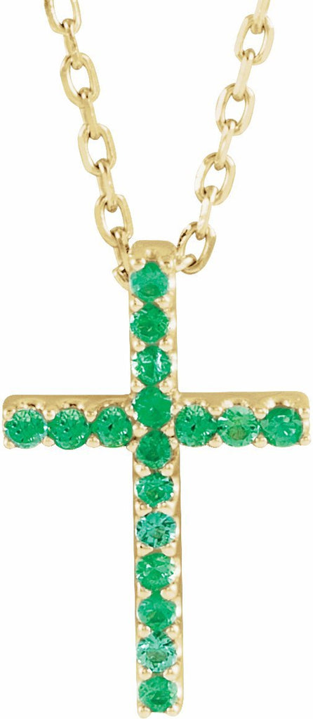 14k yellow emerald petite cross 16" necklace 