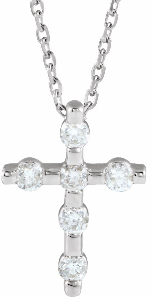 14k white 1/5 ctw diamond cross 16-18" necklace  