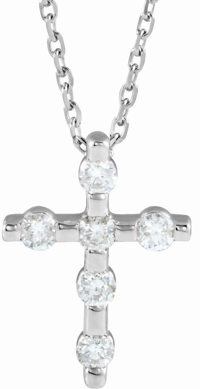 sterling silver 1/5 ctw diamond cross 16-18" necklace  