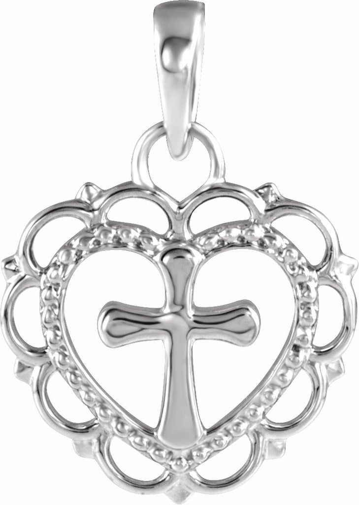 sterling silver youth heart with cross pendant