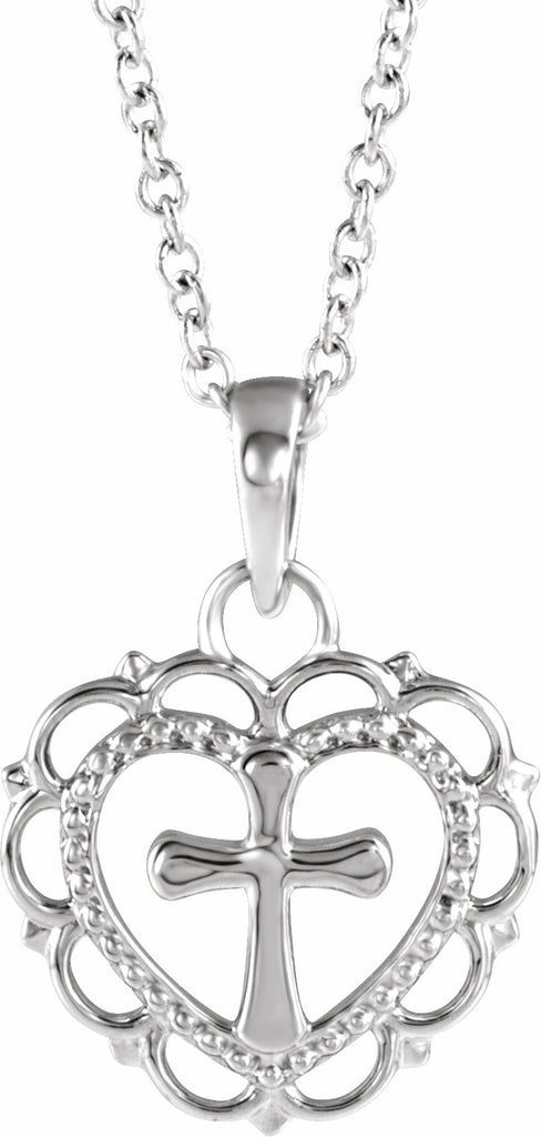 sterling silver youth heart with cross 16-18" necklace