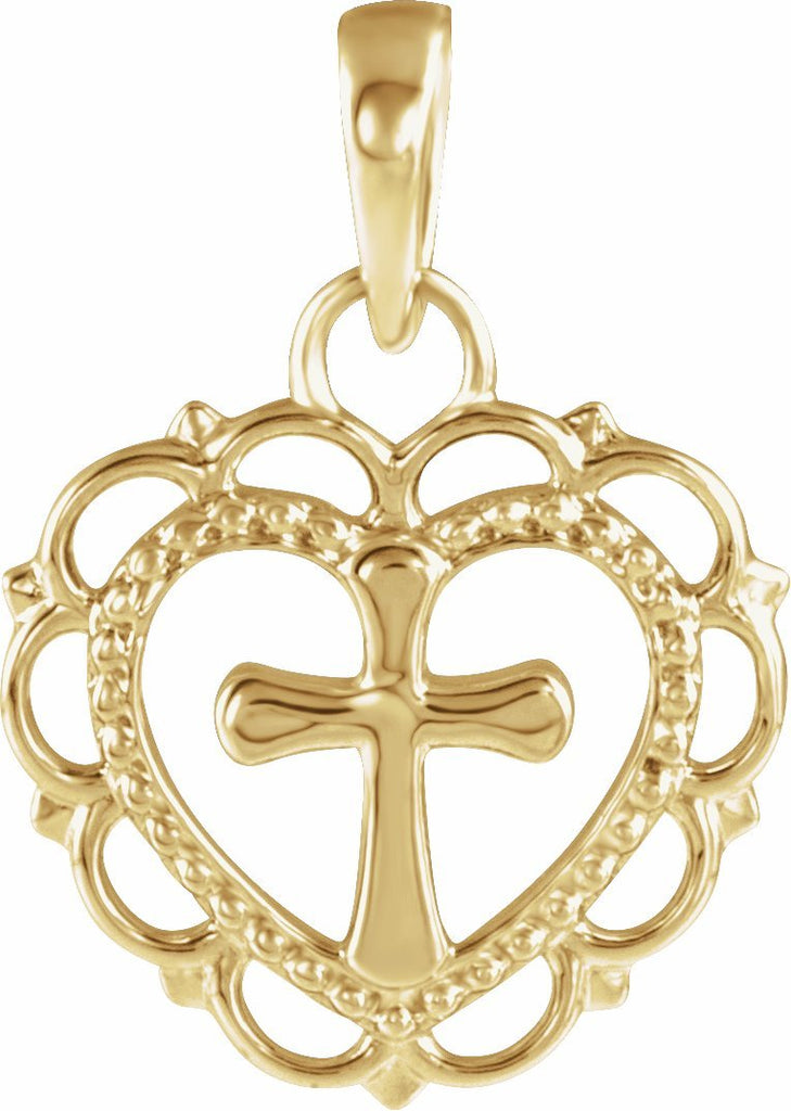 14k yellow youth heart with cross pendant