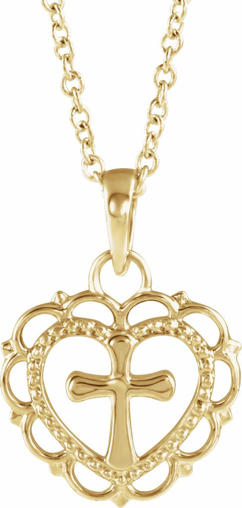 14k yellow youth heart with cross 16-18" necklace