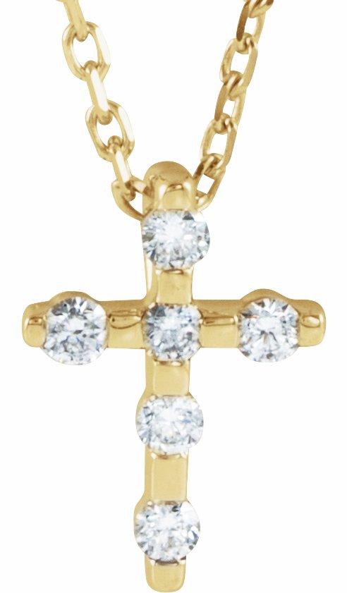 14k yellow .08 ctw diamond cross 16-18" necklace  