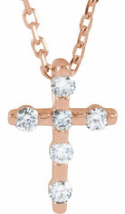 14k rose .08 ctw diamond cross 16-18" necklace  