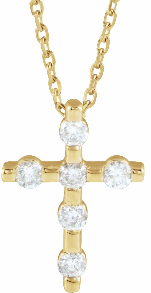 14k yellow 1/5 ctw diamond cross 16-18" necklace  