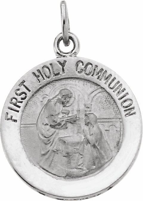 14k white 15 mm first communion medal