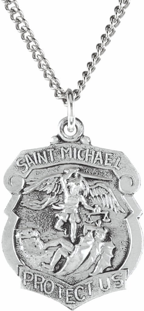 sterling silver 24.6x21 mm st. michael medal 24" necklace 
