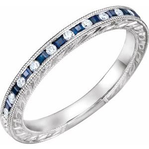 14k white blue sapphire & 1/10 ctw diamond anniversary band  